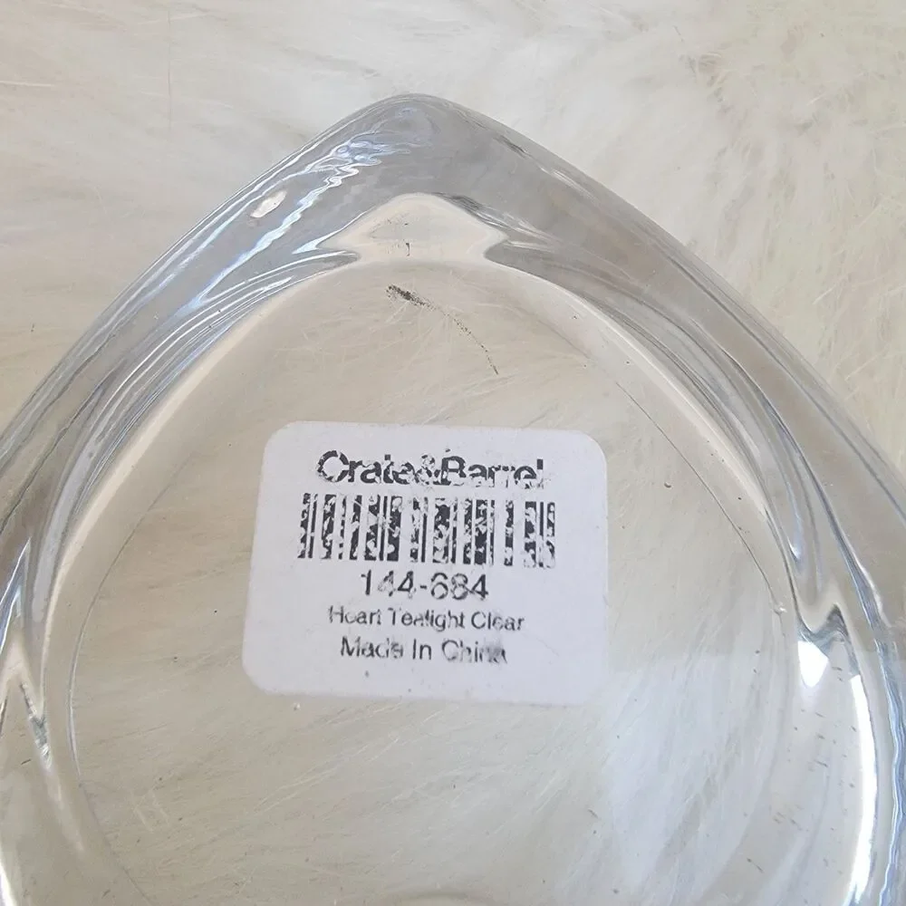 3 Crate & Barrel heart-shaped glass votive Tea Light Candle holders Clear